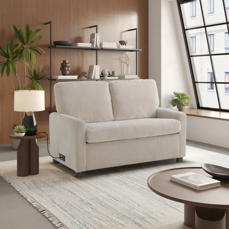 Davina Beige Upholstered Convertible Loveseat