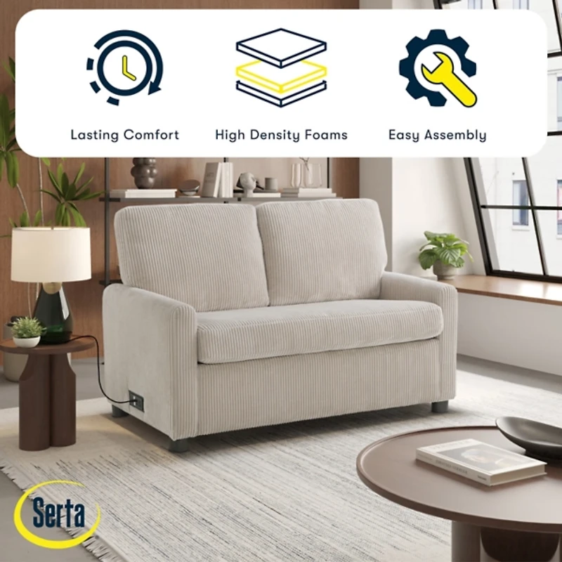 Davina Beige Upholstered Convertible Loveseat