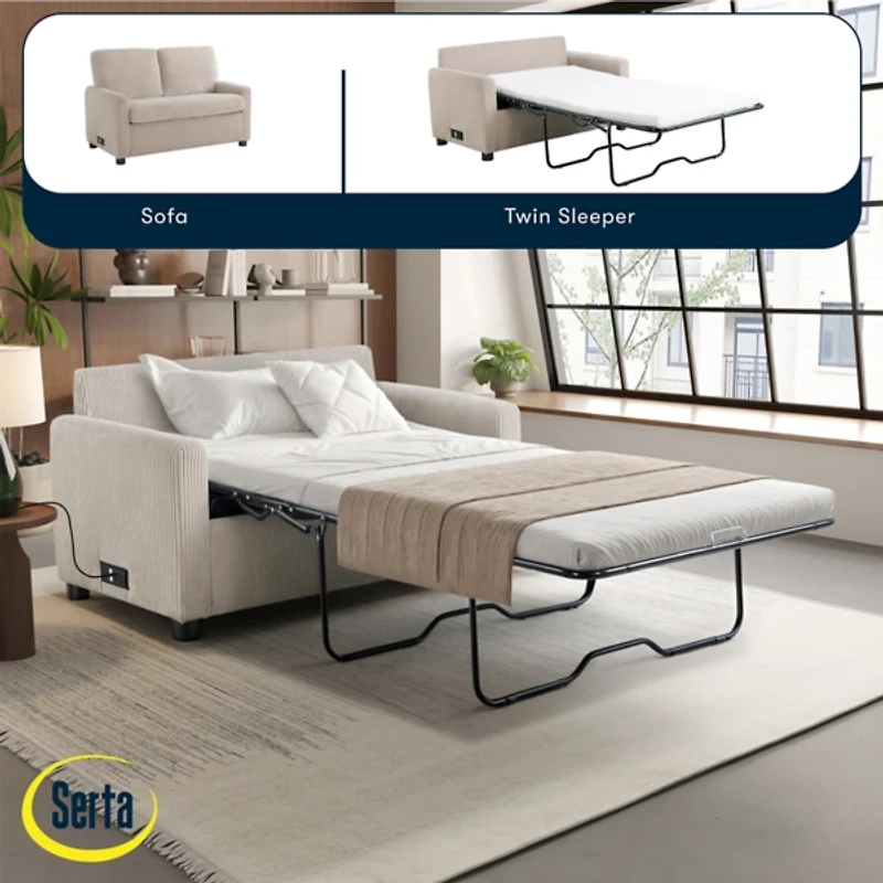 Davina Beige Upholstered Convertible Loveseat