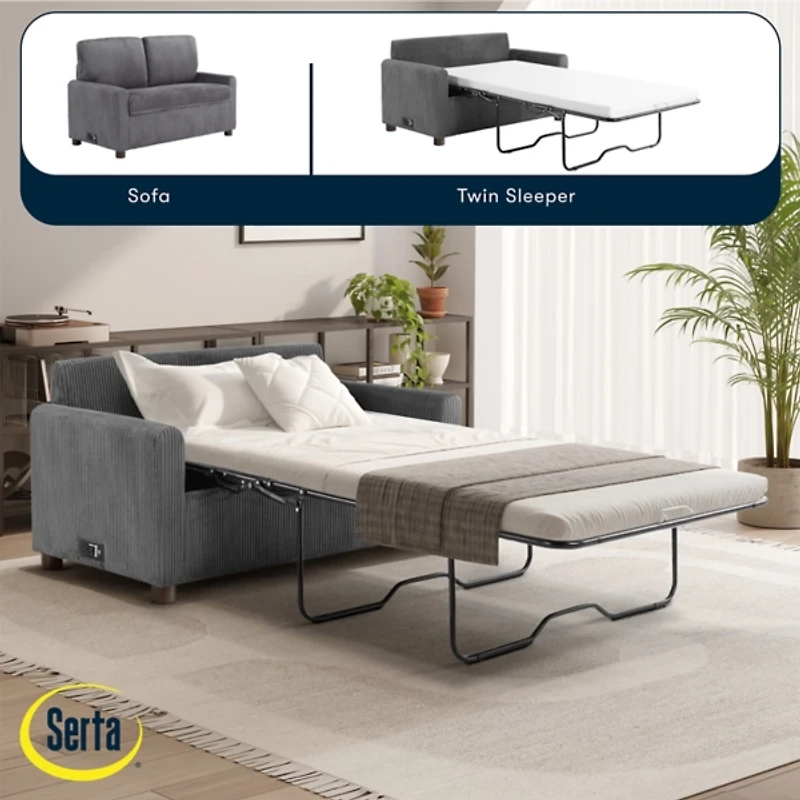 Davina Gray Upholstered Convertible Loveseat