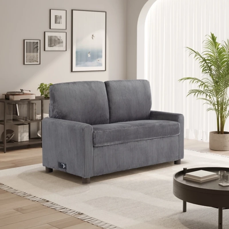 Davina Gray Upholstered Convertible Loveseat