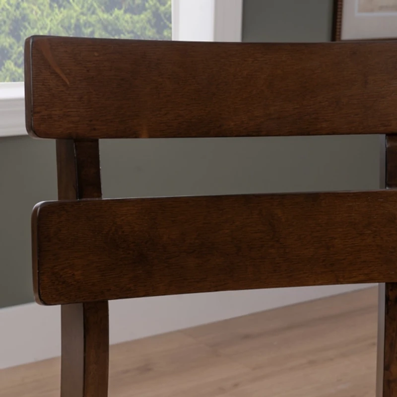 Brown Wood Slatted Back Dining Chairs, Set of 2