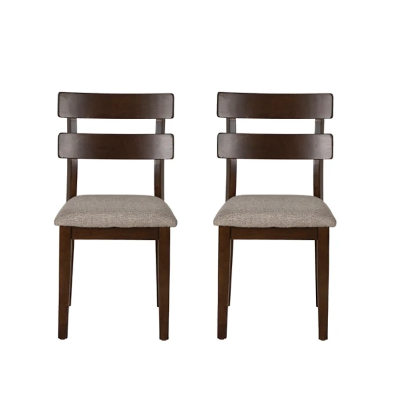 Brown Wood Slatted Back Dining Chairs, Set of 2