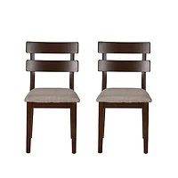 Brown Wood Slatted Back Dining Chairs, Set of 2