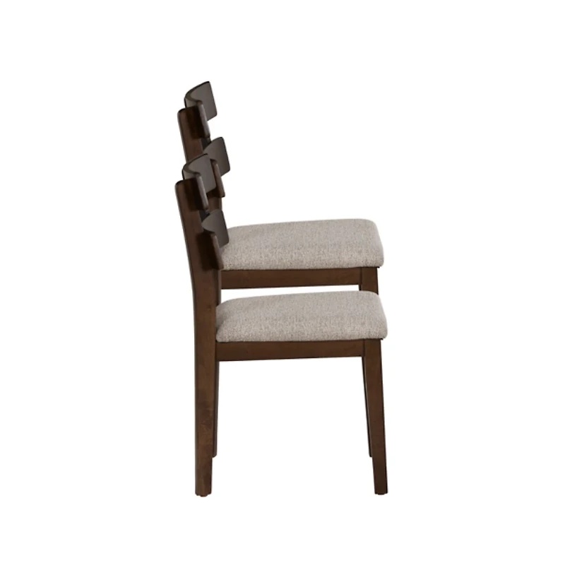 Brown Wood Slatted Back Dining Chairs, Set of 2