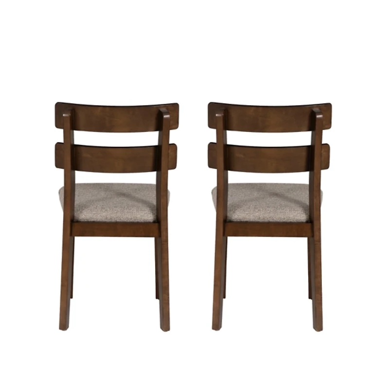 Brown Wood Slatted Back Dining Chairs, Set of 2
