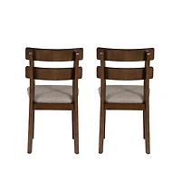 Brown Wood Slatted Back Dining Chairs, Set of 2