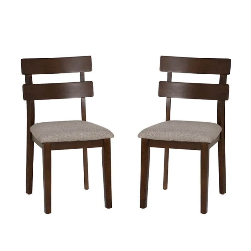 Brown Wood Slatted Back Dining Chairs, Set of 2