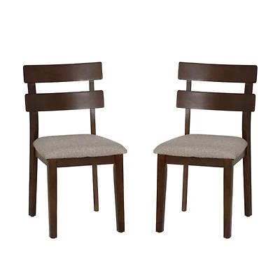 Brown Wood Slatted Back Dining Chairs, Set of 2