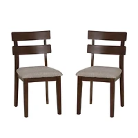 Brown Wood Slatted Back Dining Chairs, Set of 2