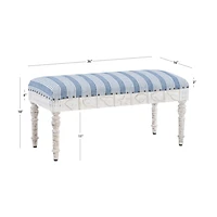 Blue Striped Upholstered Wood Seashell Bench
