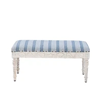 Blue Striped Upholstered Wood Seashell Bench