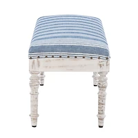 Blue Striped Upholstered Wood Seashell Bench