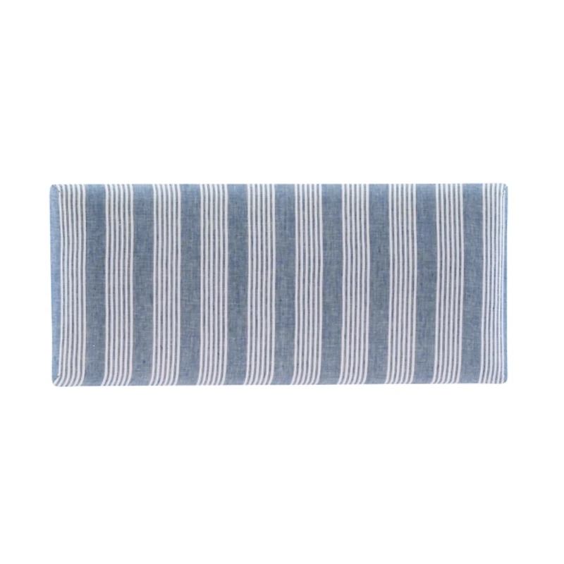 Blue Striped Upholstered Wood Seashell Bench