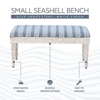 Blue Striped Upholstered Wood Seashell Bench