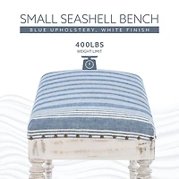Blue Striped Upholstered Wood Seashell Bench