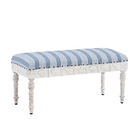 Blue Striped Upholstered Wood Seashell Bench
