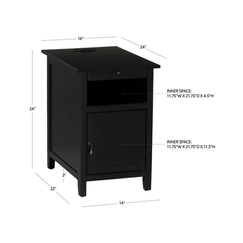 Black Wood Birkdale Charging End Table