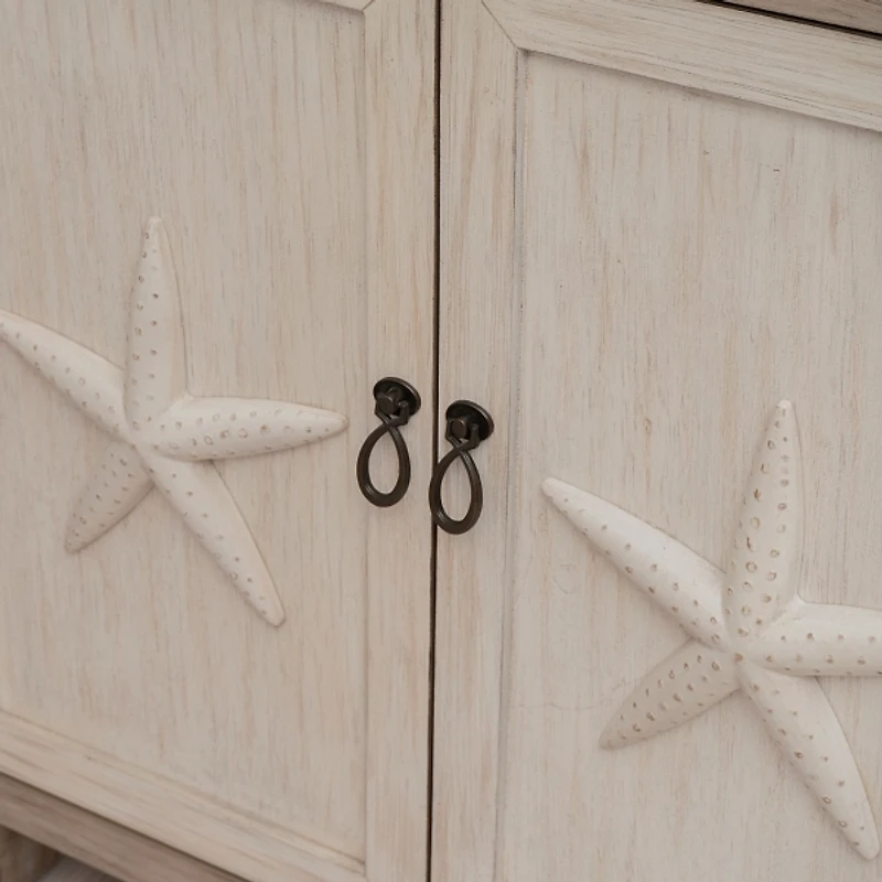 Whitewash Wood 2-Door Starfish Cabinet