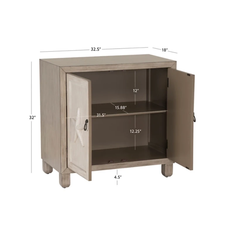 Whitewash Wood 2-Door Starfish Cabinet