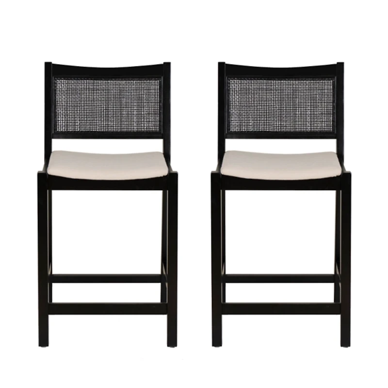 Black Cane Bauer Counter Stools, Set of 2