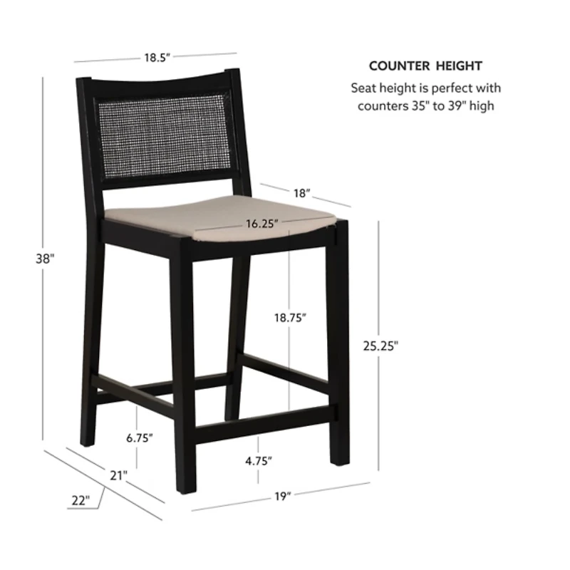 Black Cane Bauer Counter Stools, Set of 2