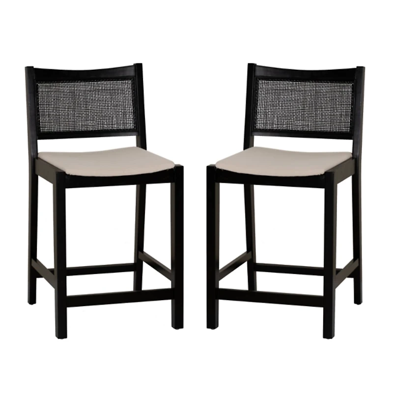 Black Cane Bauer Counter Stools, Set of 2