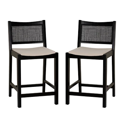 Black Cane Bauer Counter Stools, Set of 2