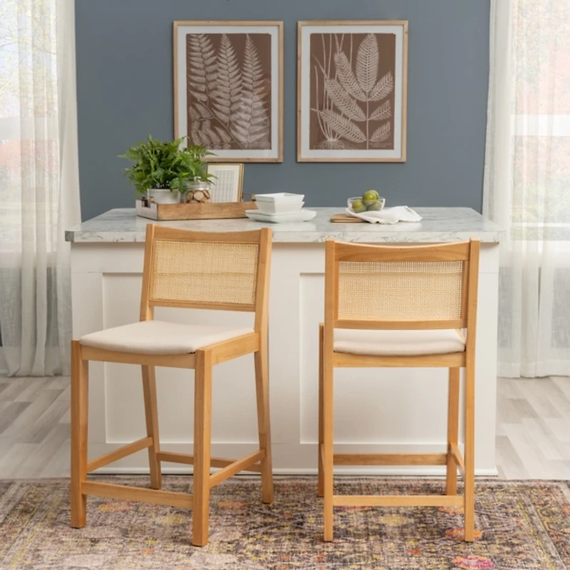 Natural Cane Bauer Counter Stools, Set of 2