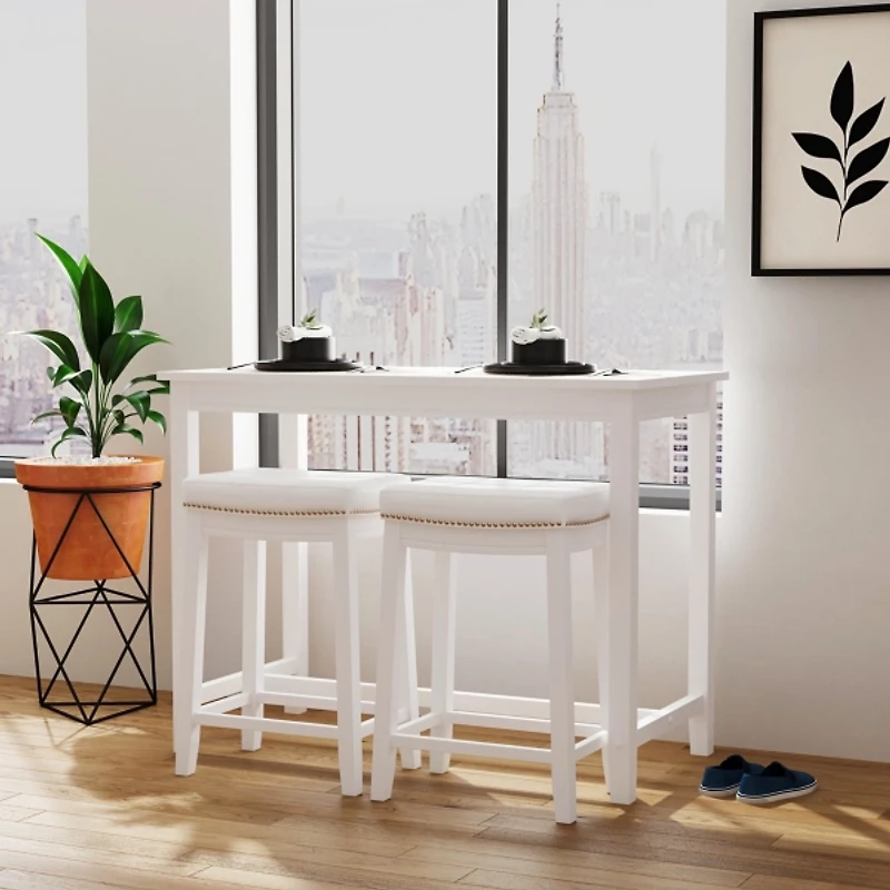 White Faux Leather Claridge 3-pc. Counter Set