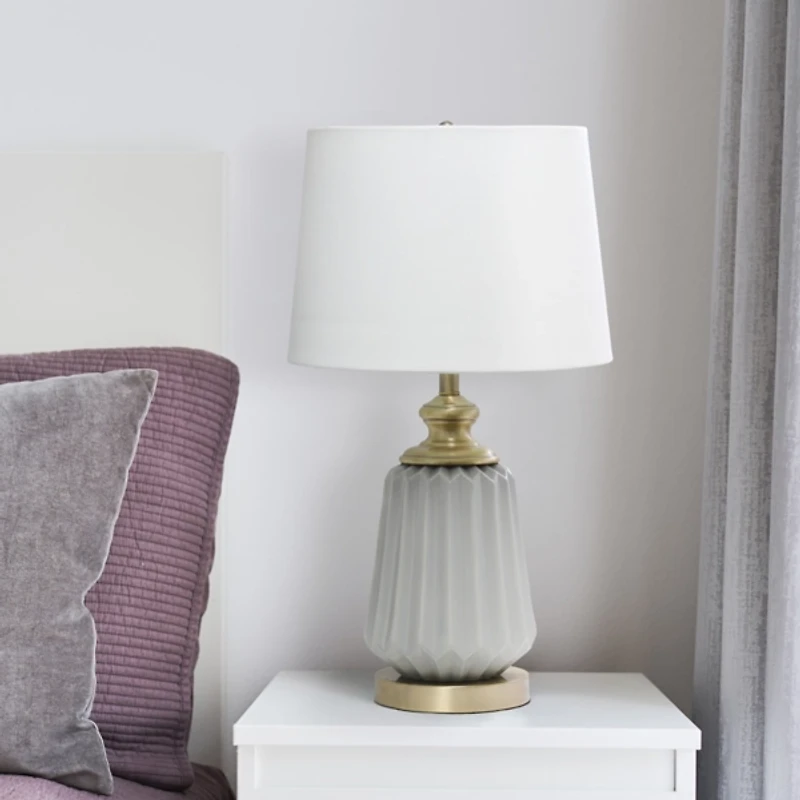 Gray Fluted Ceramic Table Lamp
