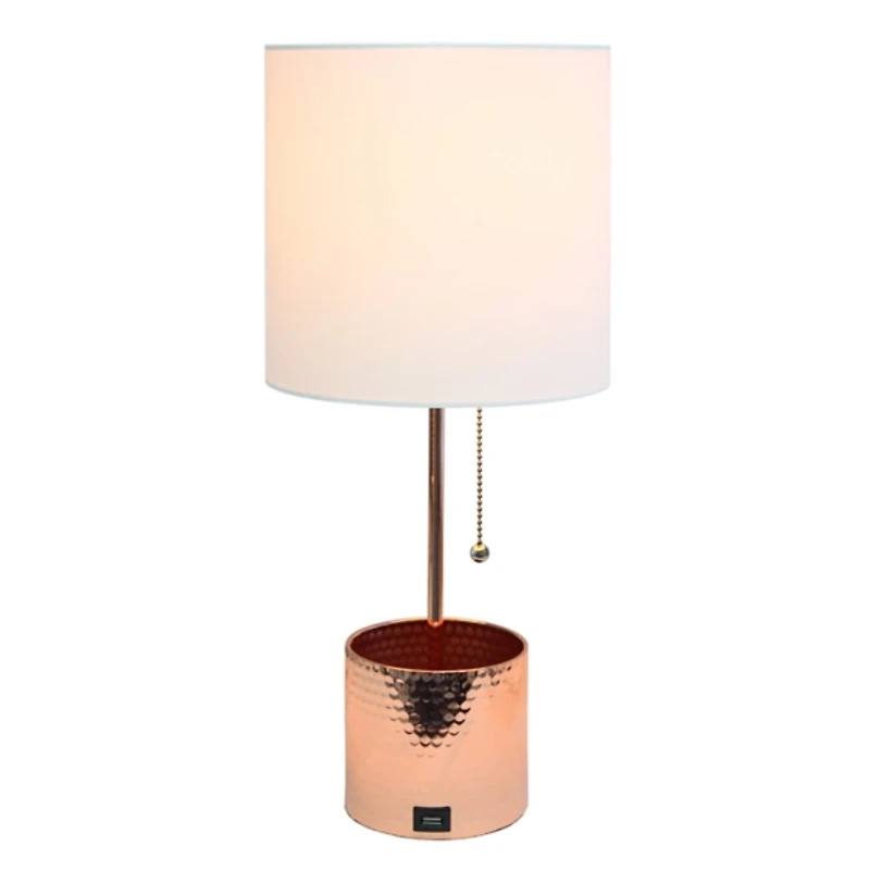 Rose Gold Metal Organizer Charging Table Lamp