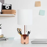 Rose Gold Metal Organizer Charging Table Lamp