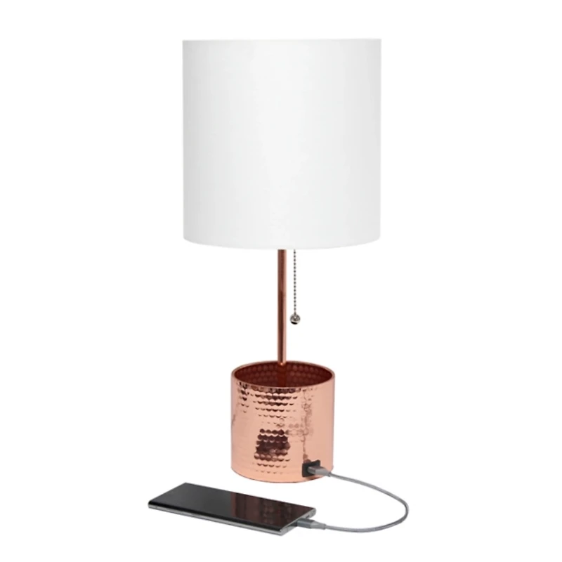 Rose Gold Metal Organizer Charging Table Lamp
