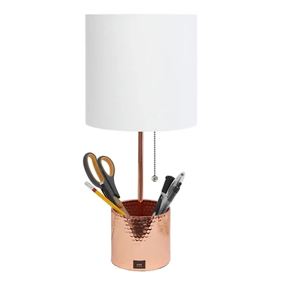 Rose Gold Metal Organizer Charging Table Lamp