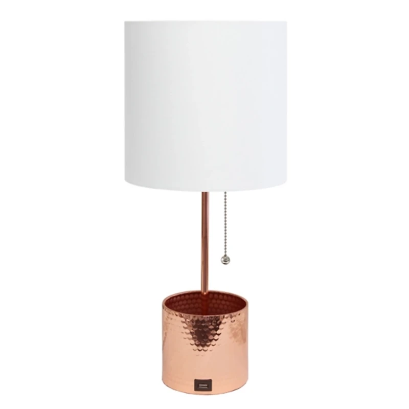 Rose Gold Metal Organizer Charging Table Lamp