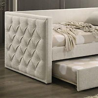Beige Tufted Upholstered Twin Daybed with Trundle