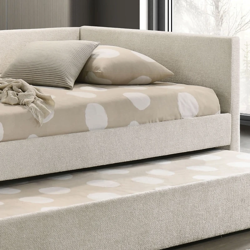 Beige Tufted Upholstered Twin Daybed with Trundle