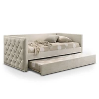 Beige Tufted Upholstered Twin Daybed with Trundle