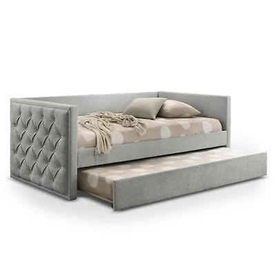 Gray Tufted Upholstered Twin Daybed with Trundle