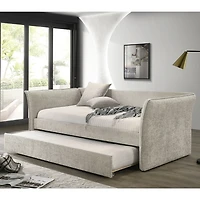Beige Upholstered Modern Twin Daybed with Trundle