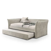 Beige Upholstered Modern Twin Daybed with Trundle