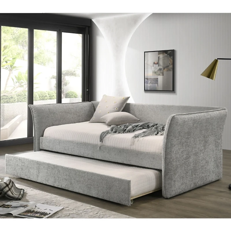 Gray Upholstered Modern Twin Daybed with Trundle