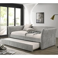 Gray Upholstered Modern Twin Daybed with Trundle