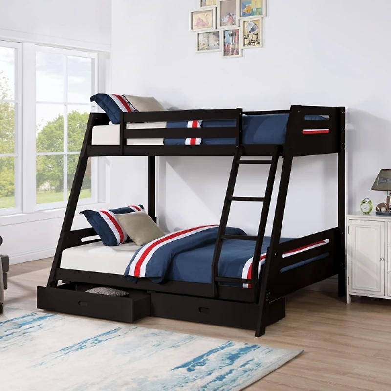 Black Wood Haulton Twin Over Full Bunk Bed