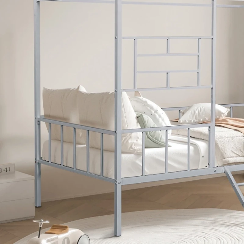 Silver Metal House Twin Loft Bed