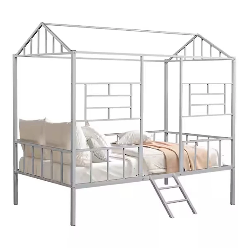Silver Metal House Twin Loft Bed