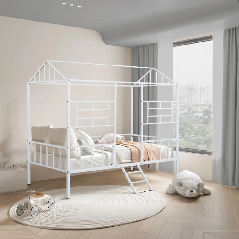 White Metal House Twin Loft Bed
