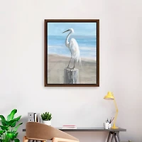 Egret by the Sea Framed Canvas Art Print