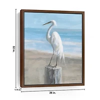 Egret by the Sea Framed Canvas Art Print